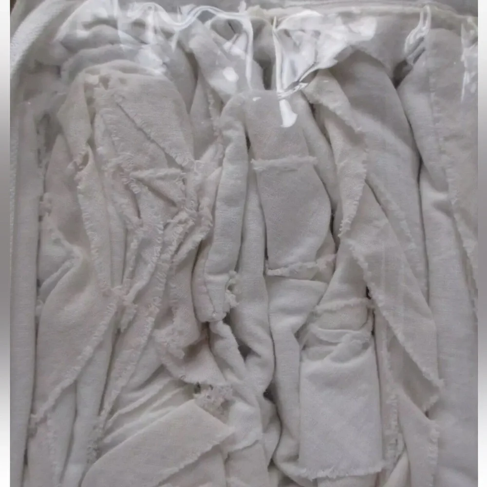 Simply Shabby Chic White/Tan Linen/Cotton Raw Edge Ruffled Duvet Set - King